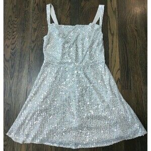 Forever 21 Brand New Sleeveless Dress Women's M Sequin Champagne Silver Mini